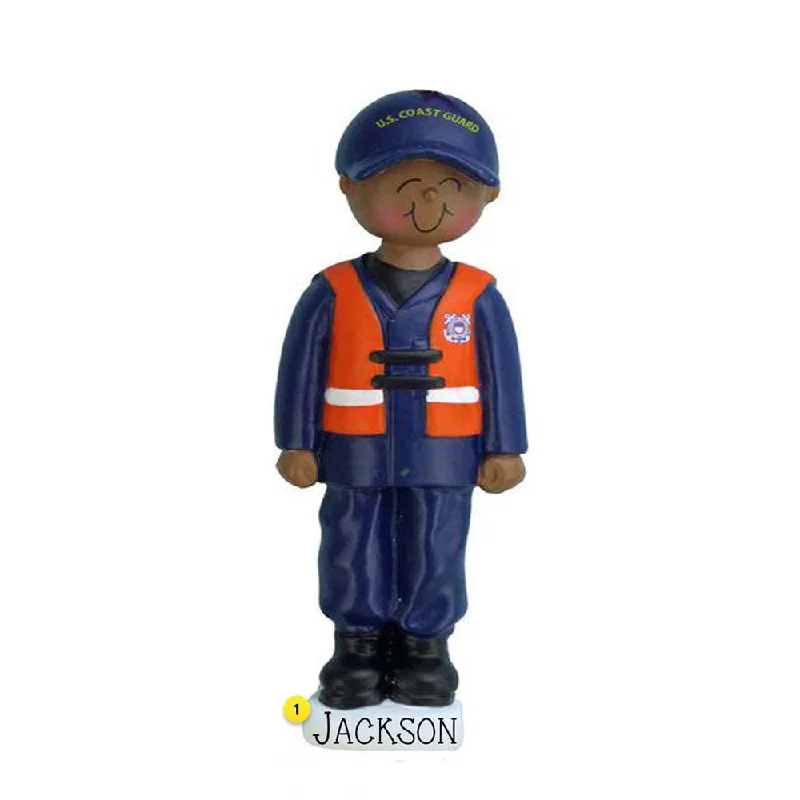 Personalized Coast Guard Ornament - Male African American