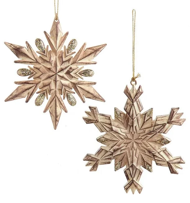 4.6" Distressed Glittered Snowflake Ornament