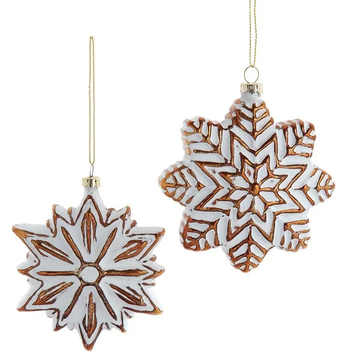 Distressed White & Gold Glass Snowflake Ornament