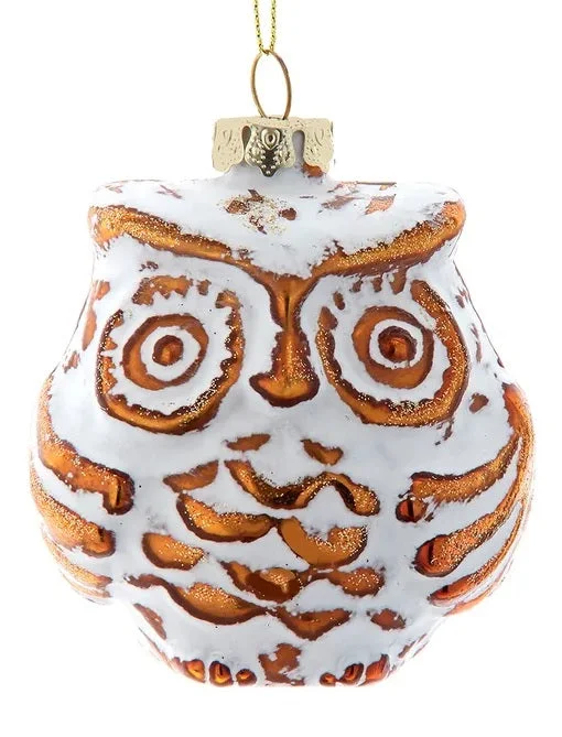 3.5" Distressed White & Gold Owl Ornament