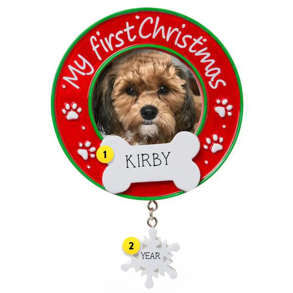 Personalized Dog's First Christmas Picture Frame Ornament