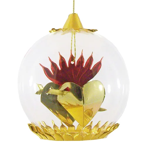 Double Heart Foil Ornament, gold with red flame by Resl Lenz