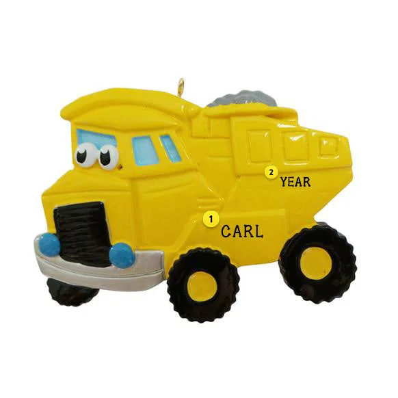 Personalized Dump Truck with Face Ornament - Yellow