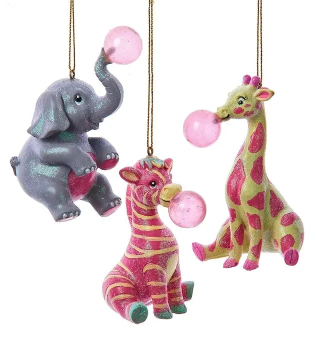 3.5" Exotic Animal with Bubblegum Ornament (Giraffe/Zebra/Elephant)