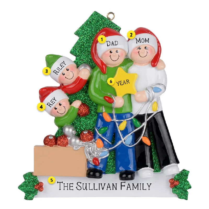 Personalized Decorating The Tree Family of 4 Ornament