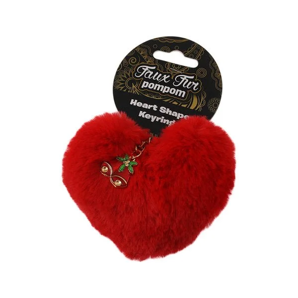 Faux Fur Pompom Heart Shape Keyring