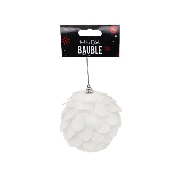 Feather Effect White Bauble 10cm