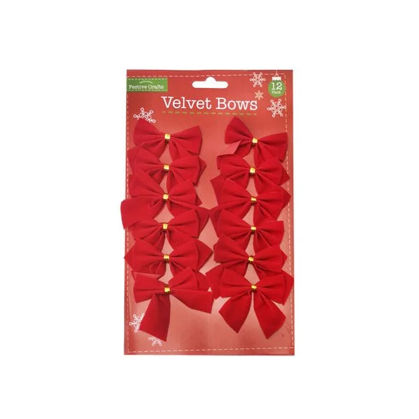 Festive Crafts Velvet Bows 12 Pack