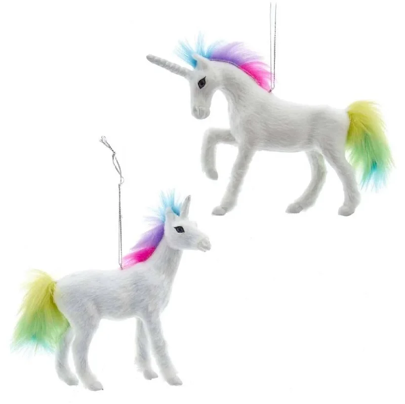 4.5" Furry Unicorn with Rainbow Mane and Tail Ornament