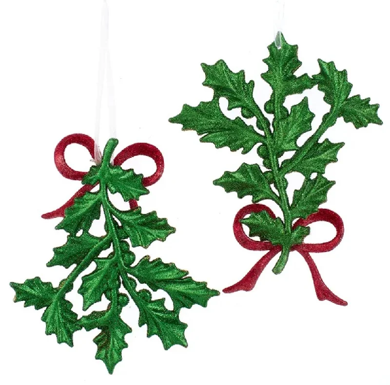 4.75" Glittered Holly Leaf Ornament