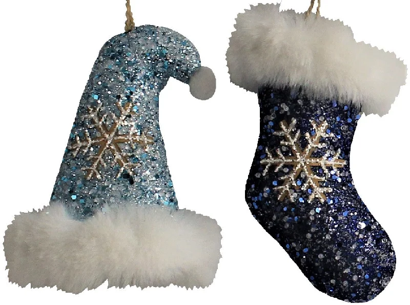 Glitter Winter Apparel Ornaments (Navy/Light Blue)