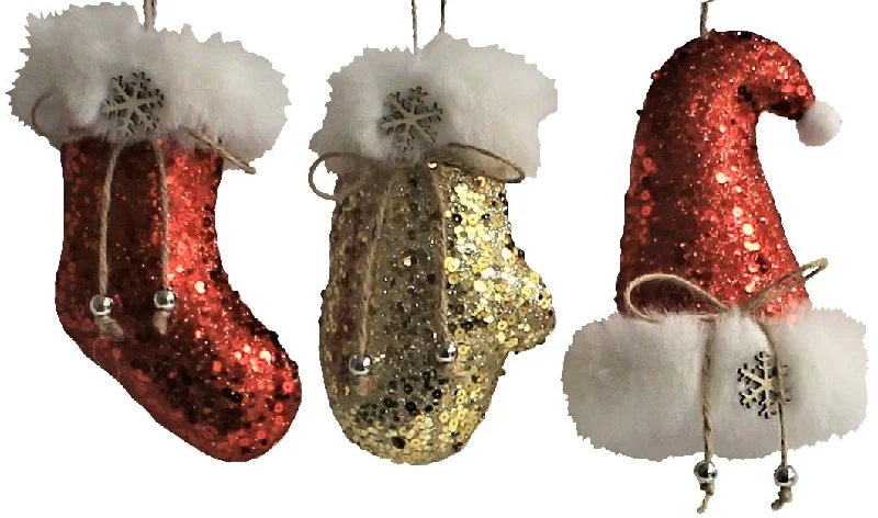 Glitter Winter Apparel Ornaments (Red/Gold)