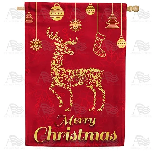 Gold Reindeer Double Sided House Flag