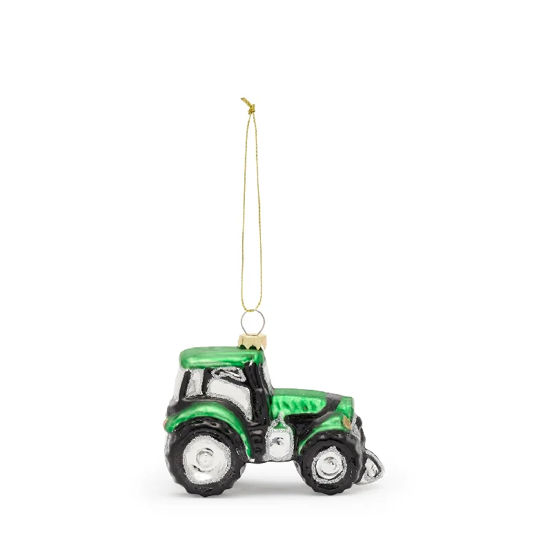 Green Glass Tractor Bauble