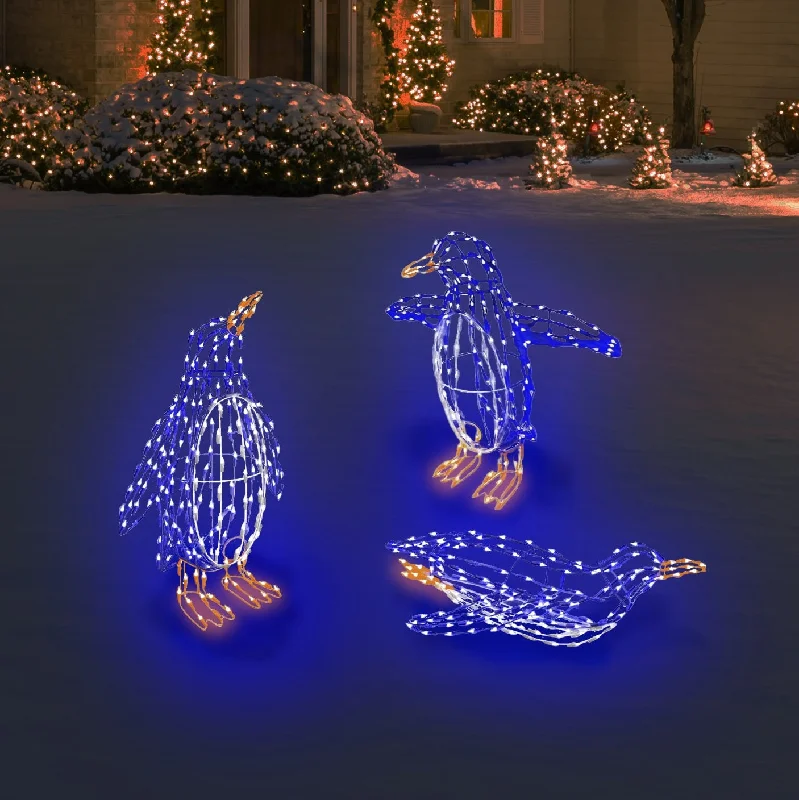 Happy Twinkling LED Penguin Outdoor Wire Decorations Bundle (3-Pack)