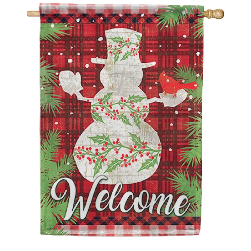 Holly Berry Snowman House Flag