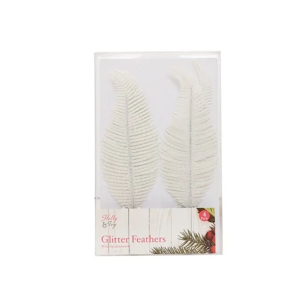 Holly & Ivy Glitter Feathers 4 Pack