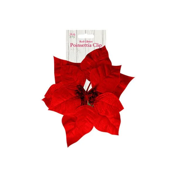 Holly & Ivy Glitter Poinsettia Clip