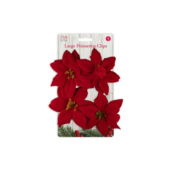 Holly & Ivy Large Poinsettia Clips 4 Pac