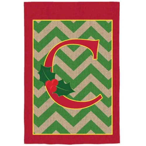 Holly Monogram Burlap Flag