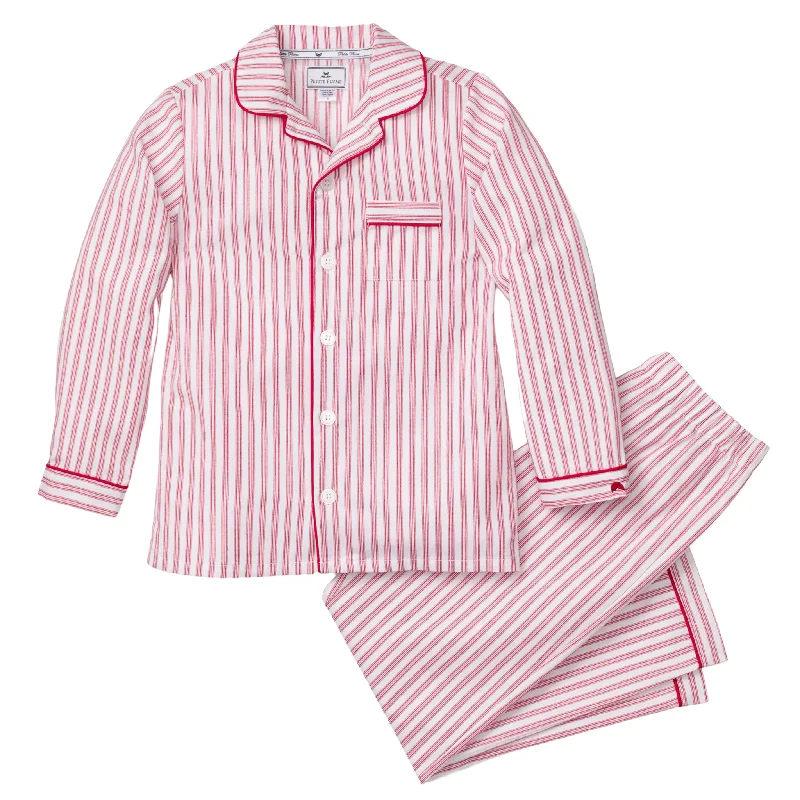 Kid's Twill Pajama Set in Antique Red Ticking