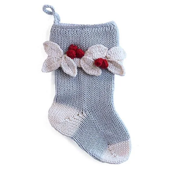 Mini Holly Leaf Stocking in Grey