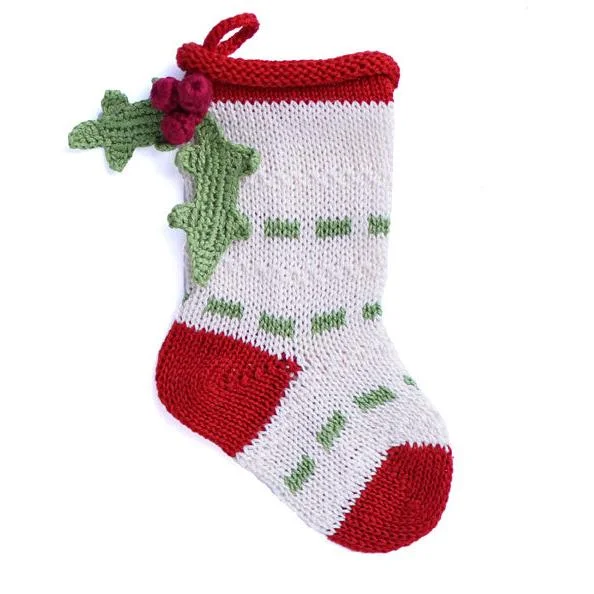 Mini Holly Stocking in Ecru