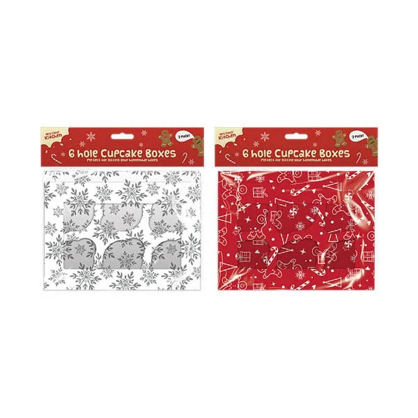 Mrs Claus 6 Hole Cupcake Boxes 2 Pack