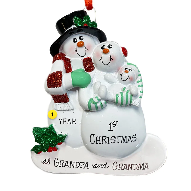 Personalized New Grandpa and Grandma Snow Family Ornament