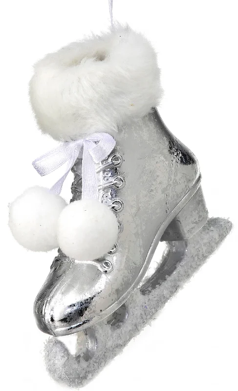 4.5" Plastic Skate Ornament with Fur & Pom Poms