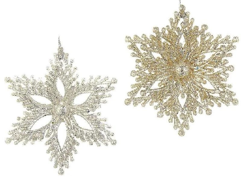 3" Platinum Glitter Snowflake Acrylic Ornaments