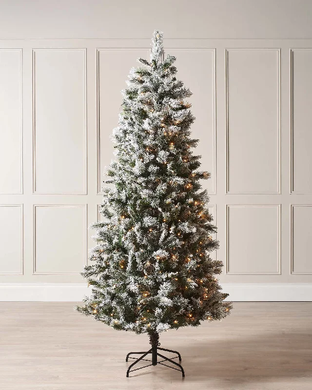 Pre-Lit Slim Snow Flocked Spruce Christmas Tree