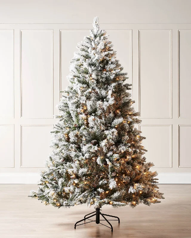 Pre-Lit Snow Flocked Mixed Pine Christmas Tree, 7 ft