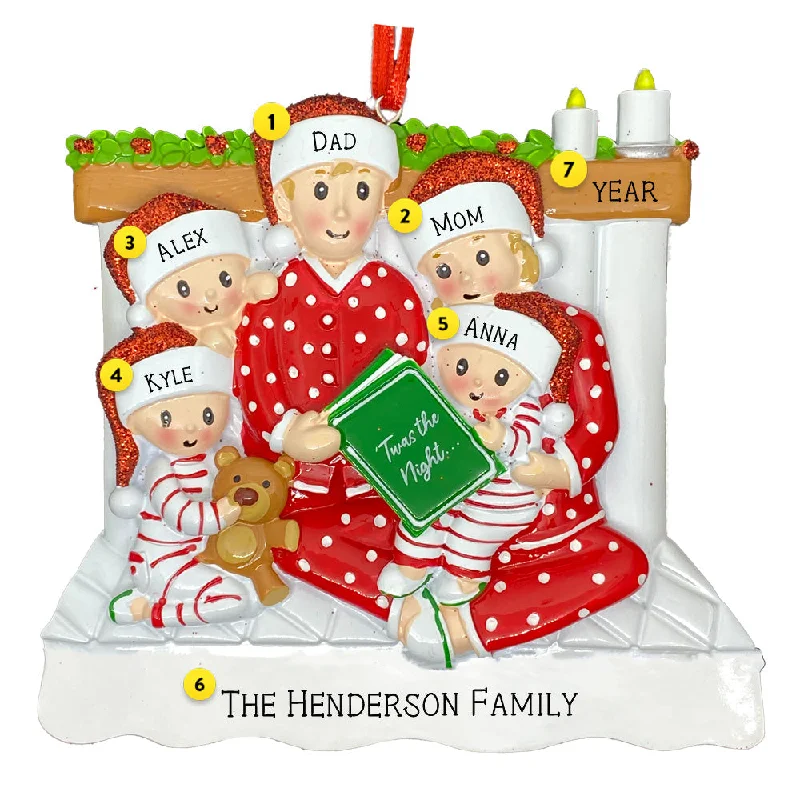 Personalized Reading in Bed Family of 5 Ornament