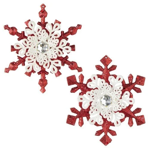 5.25" Red and White Glitter Snowflake Ornament