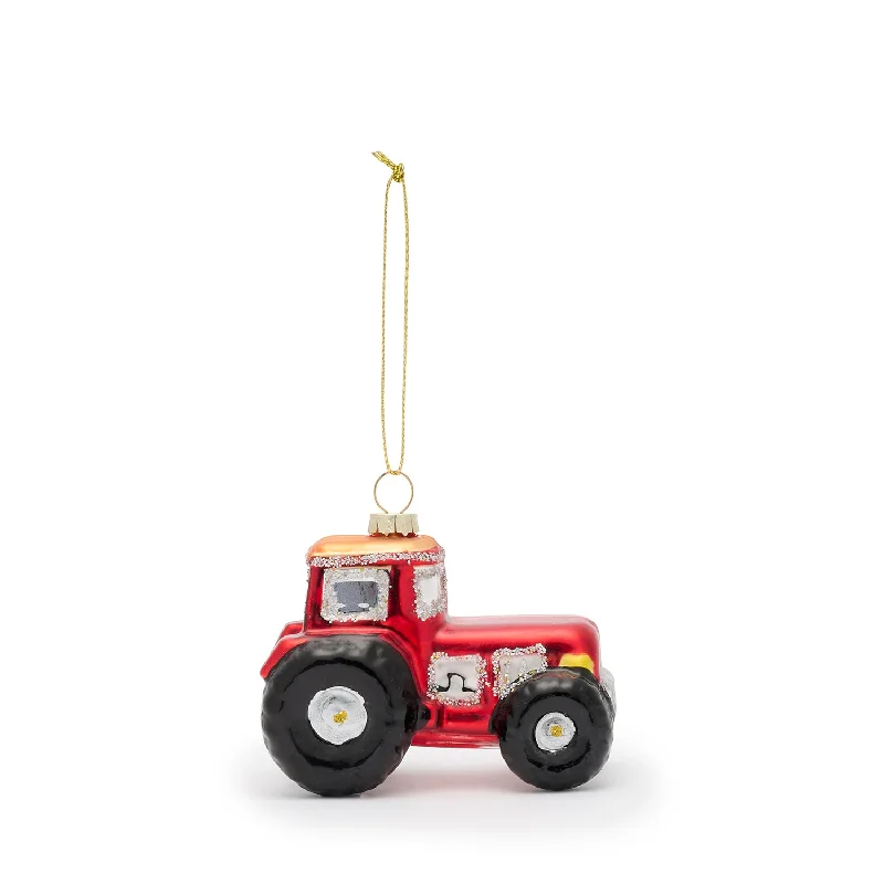 Red Glass Tractor Bauble