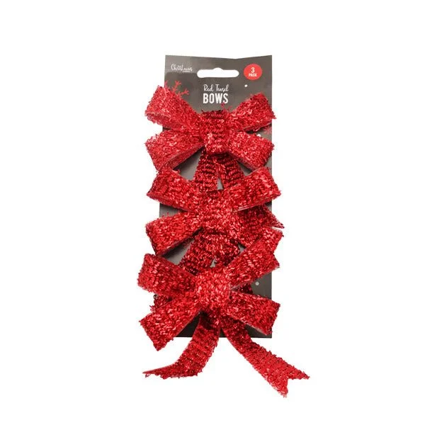 Red Tinsel Bows 3 Pack