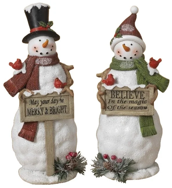 10.8" Resin Snowman Figurine with Holiday Sign