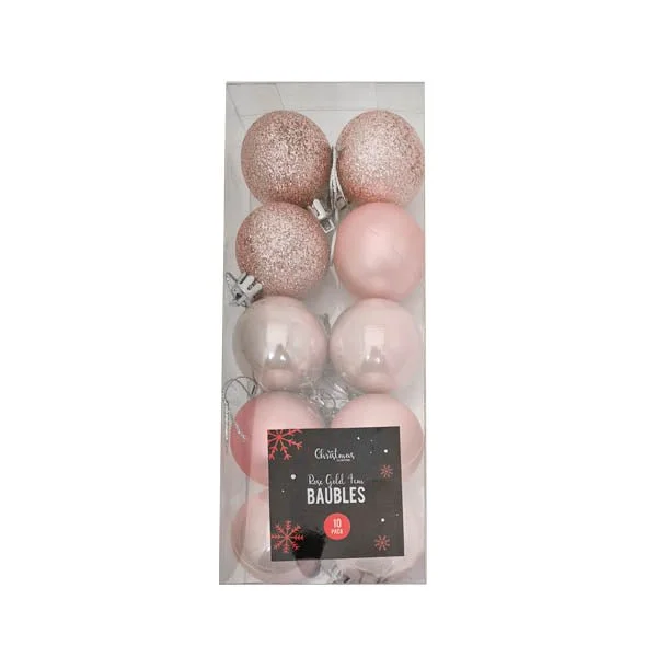 Rose Gold Assorted Baubles 4cm 10 Pack