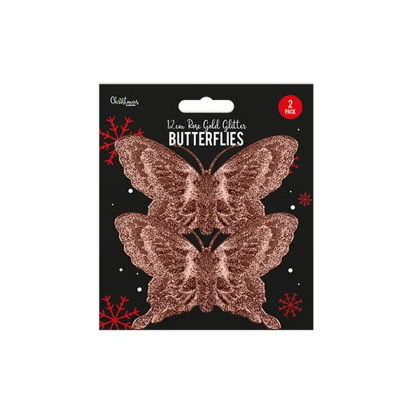 Rose Gold Glitter Butterflies 2 Pack