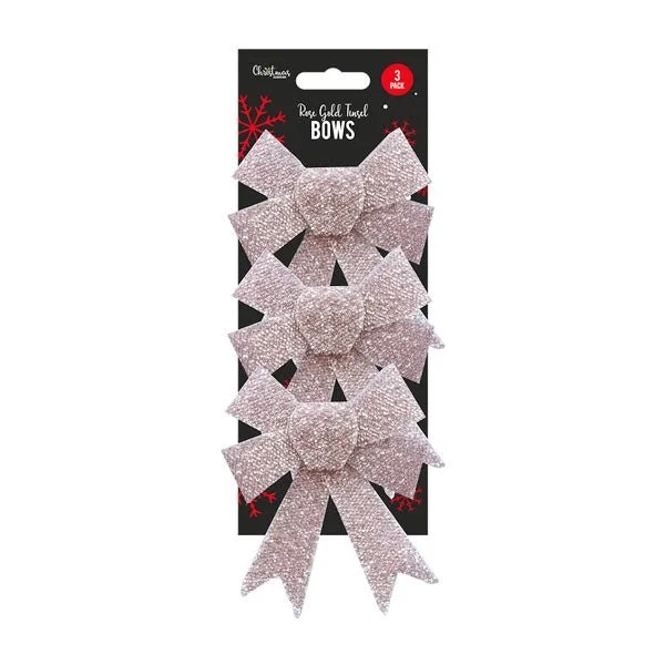 Rose Gold Tinsel Bows 3 Pack