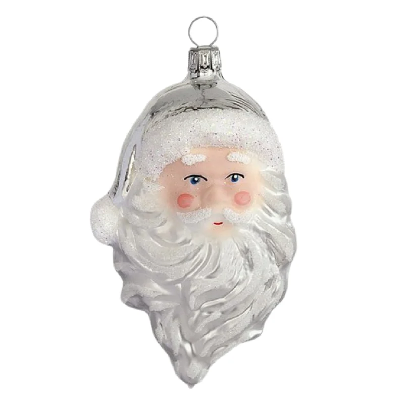 Santa Head with Beard Ornament, silver by Glas Bartholmes