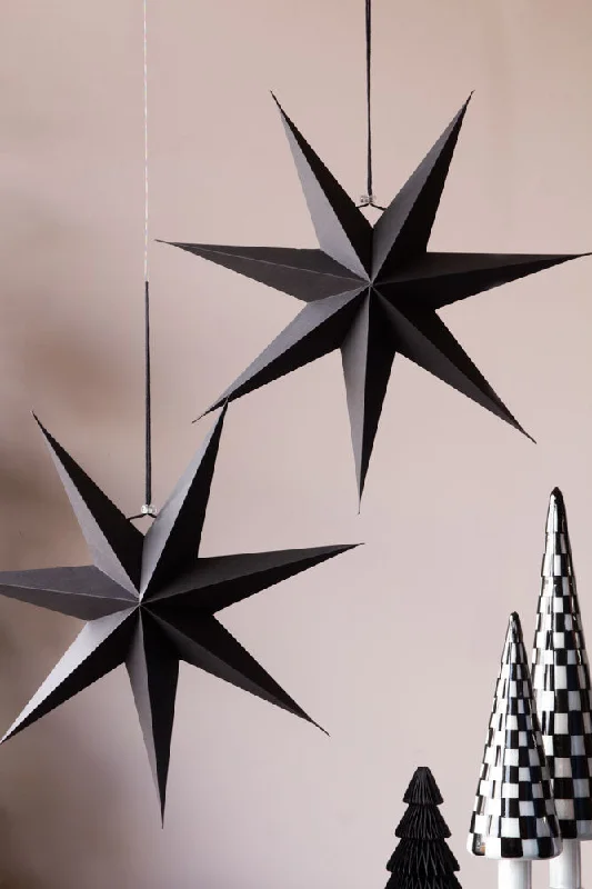 Set Of 2 Black Seven-Pointed Paper Star Decorations