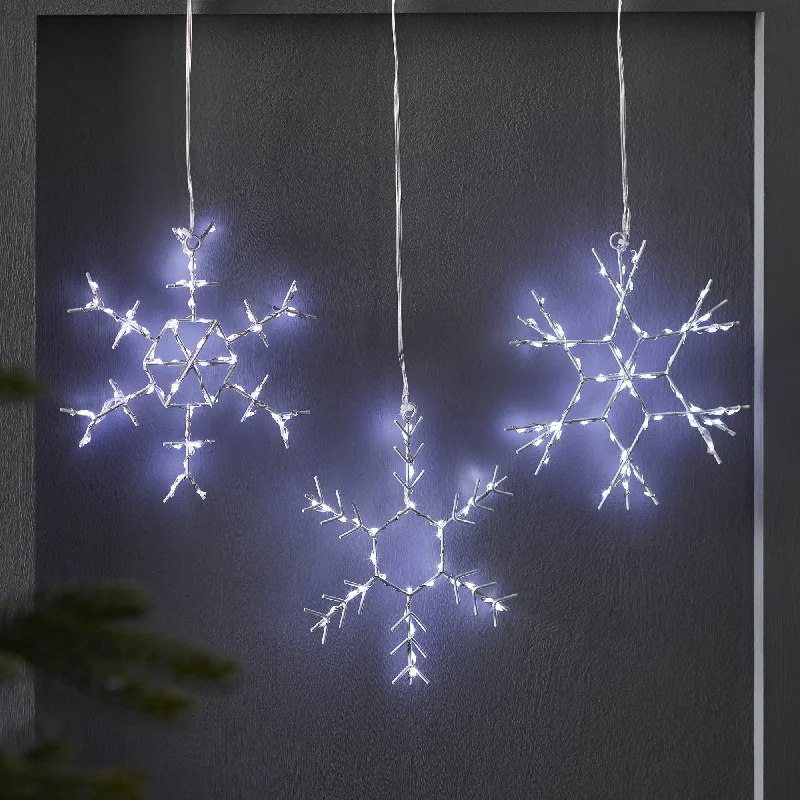 White Snowflake Christmas Battery Light Trio