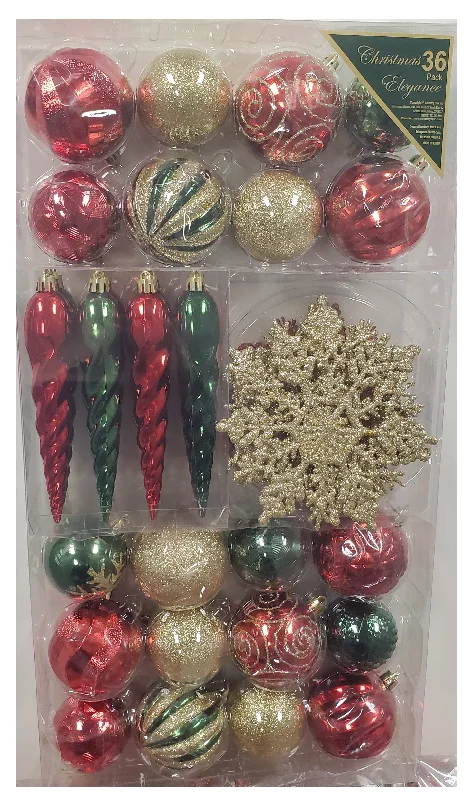 Set of 36 Unbreakable Christmas Ornaments