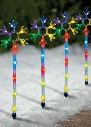 Set of 4 LED Programmable Smart Snowflake Driveway Markers - Remote & App Control