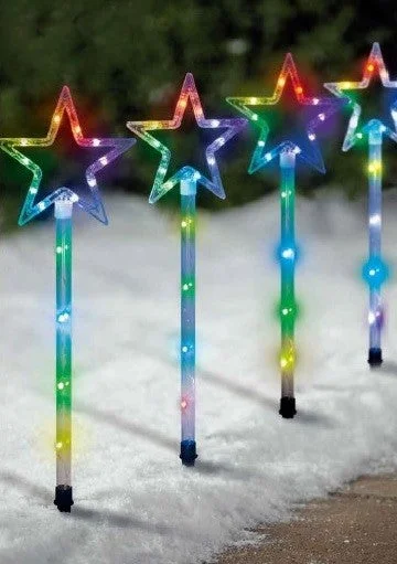 Set of 4 LED Programmable Smart Star Driveway Markers - Remote & App Control