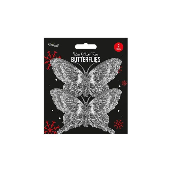 Silver Glitter Butterflies 2 Pack