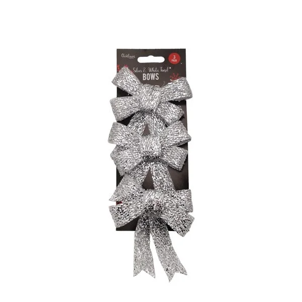 Silver & White Tinsel Bows 3 Pack