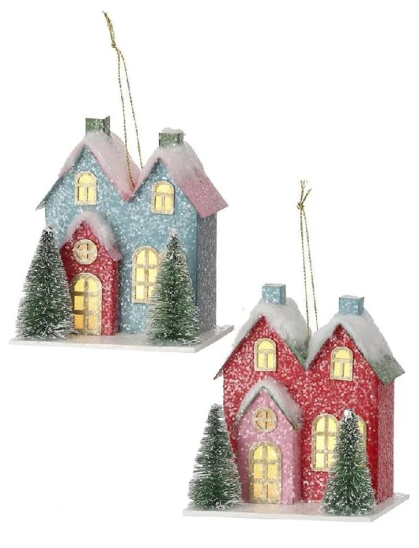 4.5" Snow-Kissed Vintage LED House Ornament